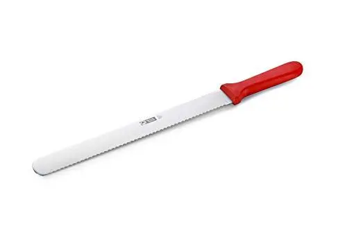 Produktbild: thermohauser Bäckermesser (Stahl, rostfrei), einseitiger Wellenschliff, mit rotem Kunststoffgriff, Klinge 31 cm, Roter Griff