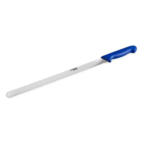 Produktbild: thermohauser Konditormesser (Stahl, rostfrei), einseitiger Sägenschliff, mit blauem Kunststoffgriff, Klinge 36 cm, Silber