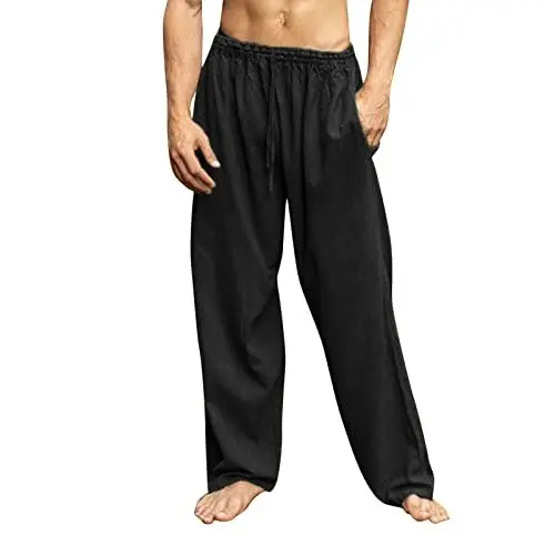 Produktbild: Thermohose Herren Hose Beiläufige Lose Hosen Solide Leinen Sport Ganzkörper Mode Hose Mit Baumwolljogginghosen Herren (Black, XXL)