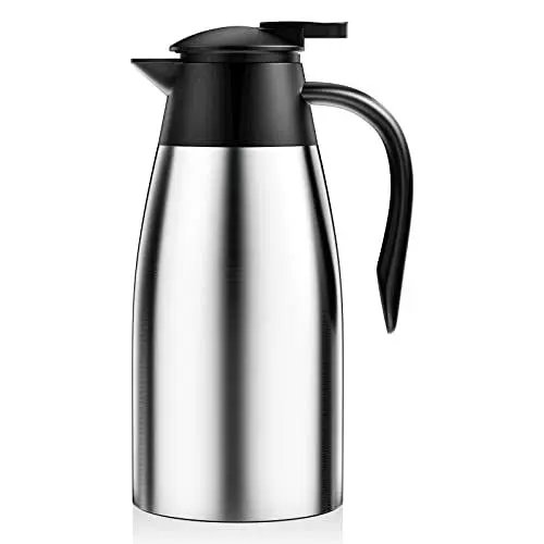 Produktbild: Thermokanne Isolerkanne 2 Liter, 304 Edelstahl Isolierte Isolierkanne, 24 Stunden Wärmedämmung, für Wasserkocher, Teekannen und Kaffeemaschinen zum Warmhalten von Getränken (Silber)