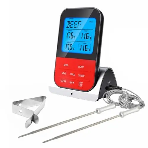 Produktbild: Thermometer für Küche,Grillthermometer Kabellos, Funk Bratenthermometer Digital Magnetisch, Grillthermometer Ofenthermometer Thermometer Wireless mit 2 Temperaturfühlern für BBQ, Ofen und Grills