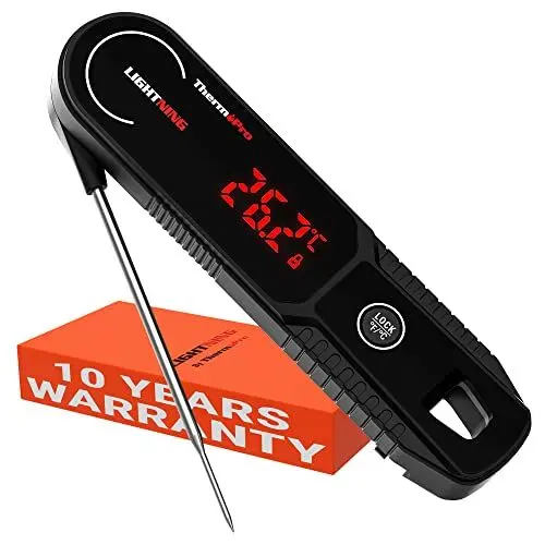 Produktbild: ThermoPro Lightning 1s schnell Fleischthermometer ±0.3℃ Genau Küchenthermometer IP65 Wasserdicht Bratethermometer LED Kerntemperaturmesser Thermometer Küche für Fleisch Gemüse Teig Babynahrung