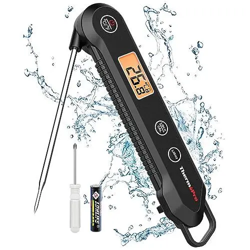 Produktbild: ThermoPro TP03H IPX6 Wasserdicht Fleischthermometer 0.5°C Präzise Grillthermometer 3s Schnelle Reaktion Faltbares Küchenthermometer für BBQ, Braten, Grill und Getränken Schwarz