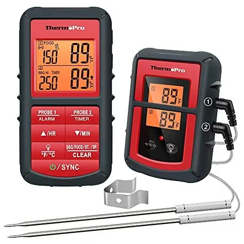 Produktbild: ThermoPro TP08C digitales Küchenthermometer Funk Fleischthermometer mit 2 Fühlern Kochthermometer Ofenthermometer Küchenuhr für BBQ Kochen Grill Ofen