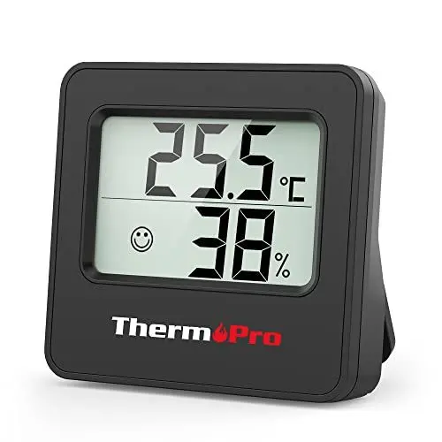 Produktbild: ThermoPro TP157 Mini Hygrometer Thermometer Innen 0.5℃ Präzise Raumthermometer Luftfeuchtigkeitsmesser mit Smiley-Indikator Ideal für Wohnzimmer, Büro, Garage oder Gewächshaus, Schwarz