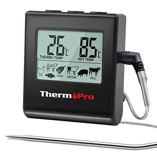 Produktbild: ThermoPro TP16 Fleischthermometer Grillthermometer digital Bratenthermometer Ofenthermometer Thermometer Küchen mit Timer für BBQ, Grill, Smoker Schwarz