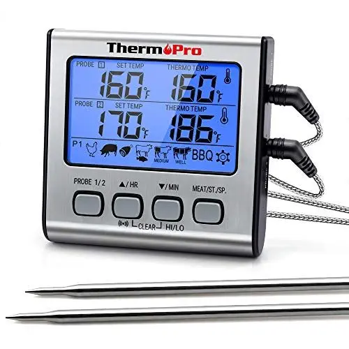 Produktbild: ThermoPro TP17 Digitales Grill-Thermometer Bratenthermometer Fleischthermometer Küchenthermometer, zwei Edelstahlsonden, Blaue Hinterbeleuchtung, Temperaturbereich bis 300°C