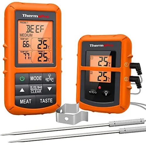 Produktbild: ThermoPro TP20 Digital Funk Bratenthermometer 150m Reichweite Grillthermometer Ofenthermometer Thermometer Wireless mit 2 Temperaturfühlern für BBQ, Ofen und Grills