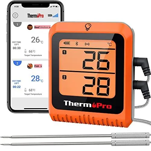 Produktbild: ThermoPro TP25H2 Küchenthermometer mit Timer und Alarmfunktion, 150 Meter, Empfängt Bluetooth, Thermometer für Fleisch, Grill, Ofen