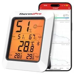 Produktbild: ThermoPro TP350 80m Bluetooth Thermometer Hygrometer Innen Temperatur und Luftfeuchtigkeitsmesser mit APP Datenexport für Innenraum, Büro, Weinkeller, Gewächshaus