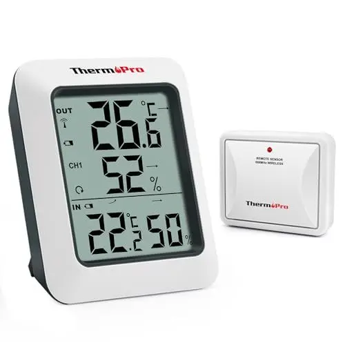 Produktbild: ThermoPro TP60C Funk Thermo-Hygrometer Thermometer Hygrometer Klima-Monitor Funkwetterstation mit Funk-Außensensor, Reichweite bis zu 150m