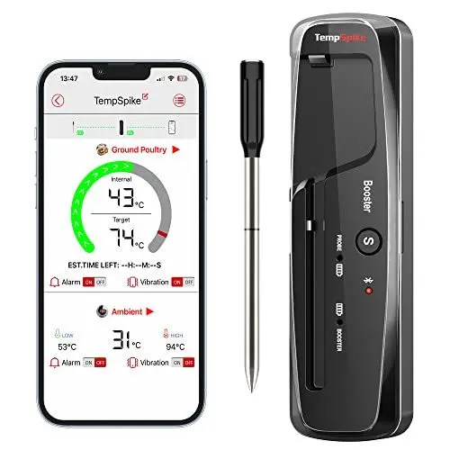 Produktbild: ThermoPro TempSpike Fleischthermometer Kabellos Grillthermometer Bluetooth IP67 Kerntemperaturmesser TP961 150m Bratenthermometer für Backofen, Grill, Rotisserie, Sicher im Geschirrspüler
