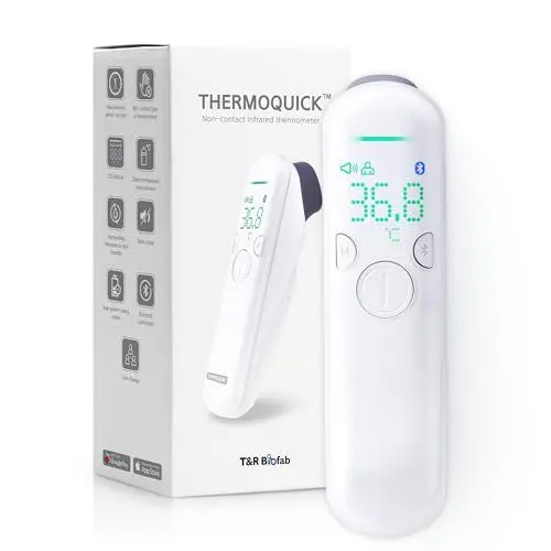 Produktbild: ThermoQuick 4-in-1 Medizinisches Stirnthermometer kontaktlos für Babys, Kinder und Erwachsene, infrarot-fieberthermometer stirn mit sofortige und genaue Ablesung in nur 1s, Fieberalarm, LED Anzeige