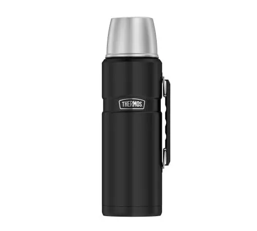 Produktbild: THERMOS STAINLESS KING Thermosflasche schwarz matt 1,20l - Edelstahl, absolut dicht, mit Trinkbecher und Griff, 12h heiß & 24h kalt, spülmaschinenfest, BPA-frei