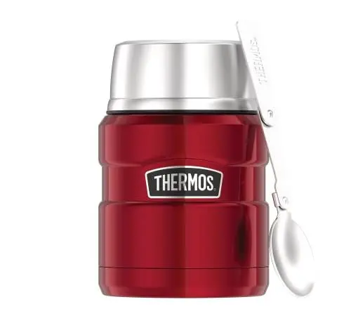 Produktbild: Thermos STAINLESS KING Thermobehälter für Essen rot 0,47l - Edelstahl, absolut dicht, hält Speisen 9h heiß & 14h kalt, mit klappbarem Löffel, BPA-frei