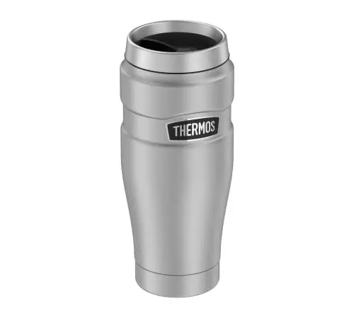 Produktbild: Thermos Stainless King Thermobecher aus Edelstahl Silber 0,47l - Coffee to Go Becher, absolut dicht, spülmaschinenfest, 7h heiß & 18h kalt, mit Haken für Teebeutel, BPA-frei