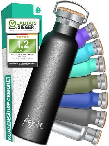 Produktbild: Thermosflasche 750ml Edelstahl Schwarz - Isolierflasche Hält 25h Kalt/13h Warm, BPA Frei - Isoflasche Für Wandern, Fahrrad, Büro