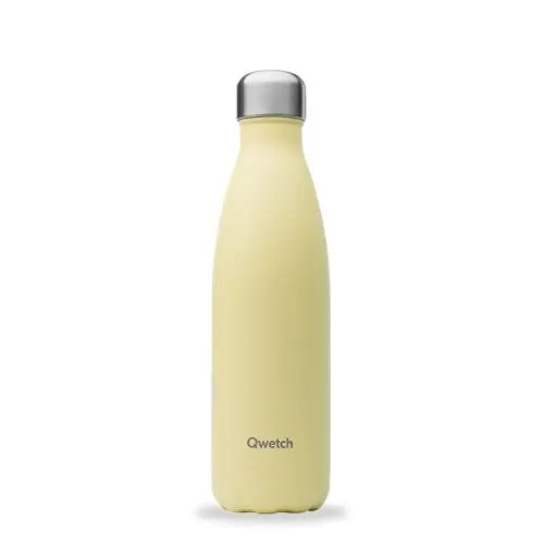 Produktbild: Thermosflasche aus Edelstahl QWETCH - Isothermische Originals Flasche - Pastel Gelb 500ml - Nomadische Edelstahlflasche - 24h Kalt und 12h Warm - Wasserdicht, BPA-frei & wiederverwendbar