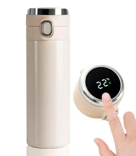 Produktbild: Thermosflasche, m MU Vakuum Isolierbecher Trinkflasche aus 304 Edelstahl 400ML, LED-Touchscreen-Temperaturanzeige, Thermoskanne Wasserflasche Perfekt für Home, Büro, Reise, Sport/Weiß