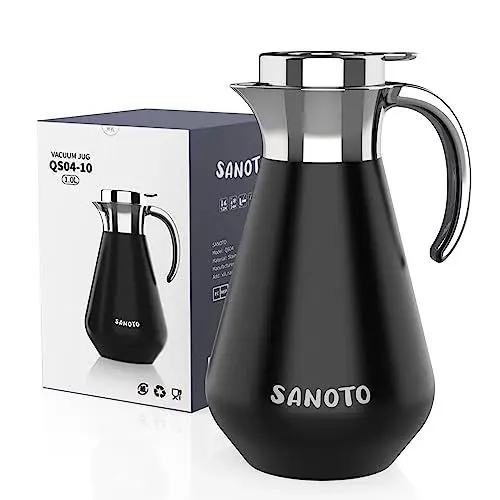 Produktbild: Thermoskanne 1l | SANOTO Thermoskanne Edelstahl 304, Teekanne Thermo Isolierkanne Kaffeekanne, Doppelwandig Isolierkanne Edelstahl, 12h Heiß/24h Kalt, Ideal als Kaffeekanne oder Teekanne Thermo