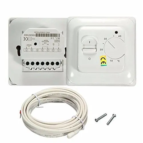 Produktbild: Thermostat Fussbodenheizung Unterputz, Zimmer Fußbodenheizung Klimaanlage Thermostat Temperatur Kontrollschalter 16 A 230 V weiß Unterbodenheiztemperaturregler Boden-Sensor