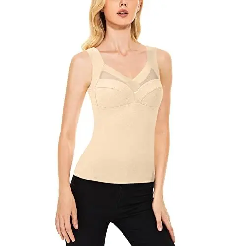 Produktbild: Thermounterhemd Herren Kurzarm Wolle Thermo-Shirts für Frauen mit integriertem BH mit V-Ausschnitt, ärmellose Weste, mit gefütterte Unterwäsche, Thermo-Tanktops, Winteroberteil (Khaki, XXL)