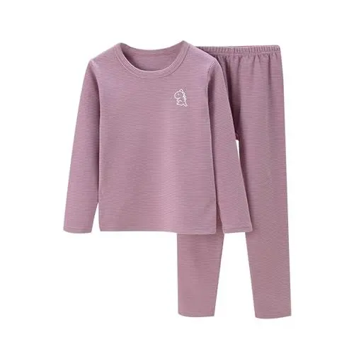 Produktbild: Thermo-Unterwäsche Set für Kinder Babys Mädchen Jungen, Einfarbiges Elastische Taille Baumwolle Pyjama Set Unisex Gepolstert Warme Wäsche Langärm Rundhalsausschnitt Oberteil + Unterhose 1-11 Jahre