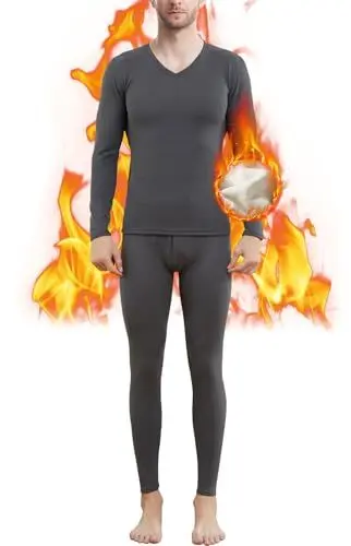 Produktbild: Thermounterwäsche Herren, Funktionsunterwäsche Innenfleece Skiunterwäsche Winter Warme Thermowäsche Set Atmungsaktiv Thermo Unterwäsche Langarm Thermounterhemd Thermounterhose für Männer Dark Gray-L