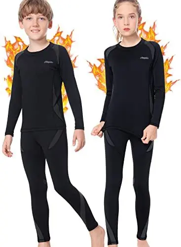 Produktbild: Thermounterwäsche Kinder, Funktionsunterwäsche Junge Skiunterwäsche Mädchen Winter atmungsaktiv Thermowäsche Set Warm Weich Funktionswäsche Thermo Unterwäsche Thermounterhemd für Kinder Grau XXL