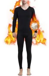 Produktbild: Thermounterwäsche Set Herren, Innenfleece Funktionsunterwäsche Winter Skiunterwäsche Warme Unterwäsche Set Atmungsaktiv Langarmhemd Lang Unterhose Thermowäsche für Laufen Skifahren Radfahren Black-2XL