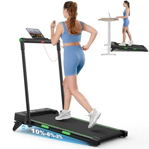 Produktbild: THERUN Laufband für Zuhause Klappbar mit Steigung, 3 in 1 Walking Pad mit 3 Neigungsstufen, 2.5PS Schreibtisch Laufband Schreibtisch mit Doppellagige Gehband für dreifachem Knieschutz