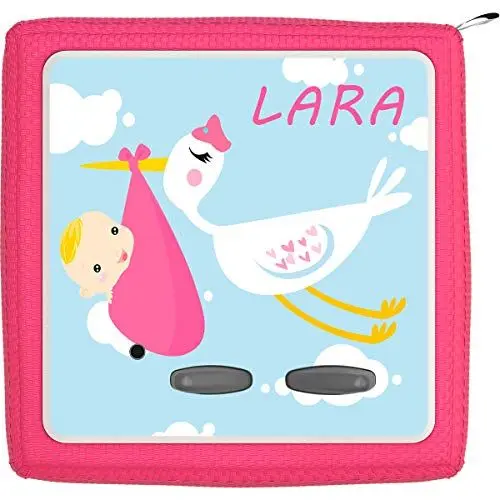 Produktbild: TheSmartGuard Folie passend für die Toniebox | Schutzfolie Sticker | individuell anpassbar | Storch trägt Baby mit Name personalisiert