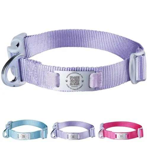Produktbild: ThinkPet Intelligenter QR-Code Hundehalsband - Aus Nylon, Verstellbare Größe, Langlebig & Komfortabel, Echtzeit-Ortung mit Kontaktinformationen des Besitzers-Violett Farbe-Medium(Halsumfang:33-51cm)