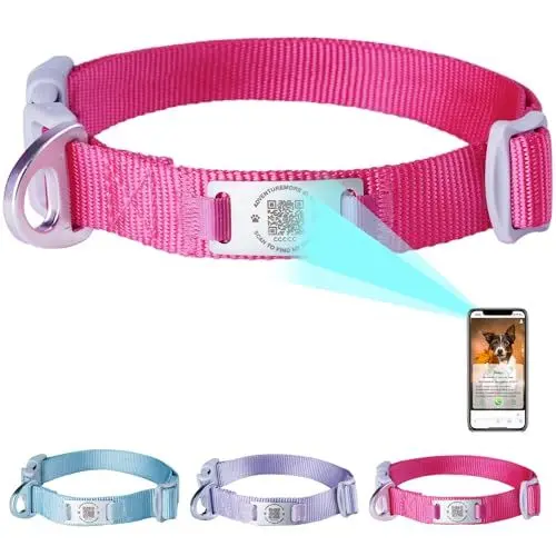 Produktbild: ThinkPet Intelligenter QR-Code Hundehalsband - Aus Nylon, Verstellbare Größe, Langlebig & Komfortabel, Echtzeit-Ortung mit Kontaktinformationen des Besitzers-kleine Rose-Klein(Halsumfang:22-30cm)