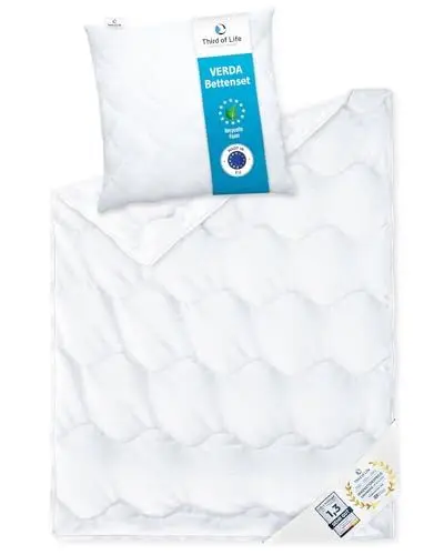 Produktbild: Third of Life Betten-Set – Ganzjahres-Bettdecke 135x200 + orthopädisches Kissen 80x80 Verda – 100% nachhaltig & thermoregulierend, Decke mit Kopfkissen für Allergiker, Bettdecken-Set 2-teilig
