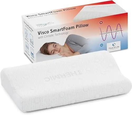 Produktbild: Third of Life Orthopädisches Kopfkissen für Wasserbetten NINAR, Visco Nackenkissen aus Memory Foam, Nackenstütz-Kissen mit thermoregulierendem Bezug, Kinder-Kissen ab 5 Jahren, 50x30x8/5 cm