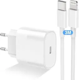 Produktbild: Thiyniya iPhone Schnellladegerät mit Ladekabel Original 3M, 20W USB C Ladegerät Schnellladekabel mit Typ C Netzteil Stecker Adapter for iPhone 14/13/12/11 Pro Max/Plus XS/XR/SE/iPad