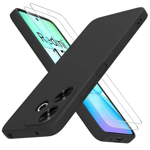 Produktbild: THIYUFUNS Hülle für Xiaomi Redmi 13 4G Handyhülle mit 2 Stück Schutzfolie, TPU Silikon Liquid Silicone Dünne Weiche Stoßfest Case Schutzhülle für Xiaomi Redmi 13 4G (6.79