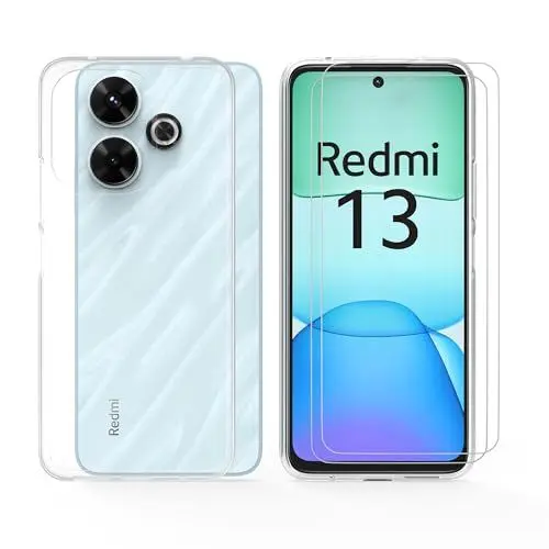 Produktbild: THIYUFUNS Hülle für Xiaomi Redmi 13 4G Schutzhülle mit 2 Stück Schutzfolie, Dünne Weiche TPU Silikon Transparent Stoßfest Kratzfest Handyhülle Case Cover für Xiaomi Redmi 13 4G (6.79