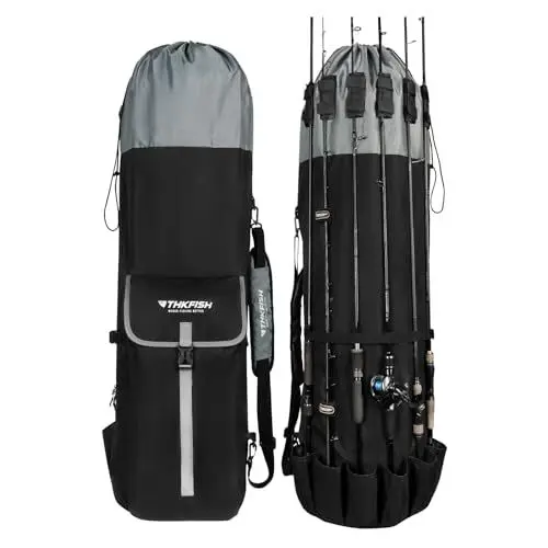 Produktbild: THKFISH Angelrutentasche Angeltasche Angelrute Reisetasche 900D Oxford-Stoff, Angelrute Tragetasche zur Aufbewahrung von bis zu 6 Ruten mit Rollen, schwarz