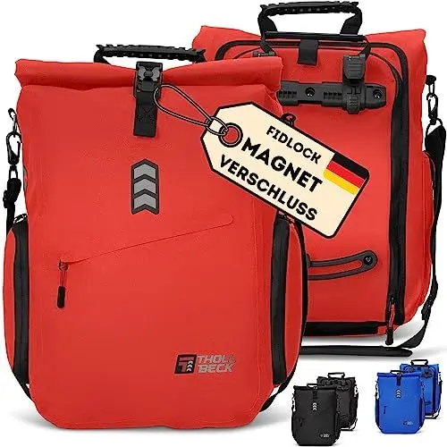 Produktbild: THOLLBECK Impuls 3 in 1 Fahrradtasche & Fahrradrucksack mit MAGNETVERSCHLUSS (23-27l) - wasserdicht für Gepäckträger bei Fahrrad & E Bike -Mountainbike Rucksack Herren & Damen mit Laptopfach
