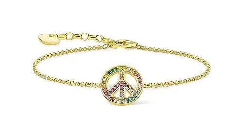 Produktbild: THOMAS SABO Armband mit Peace-Zeichen und bunten Steinen vergoldet, Länge 19cm, A2071-996-7-L19V