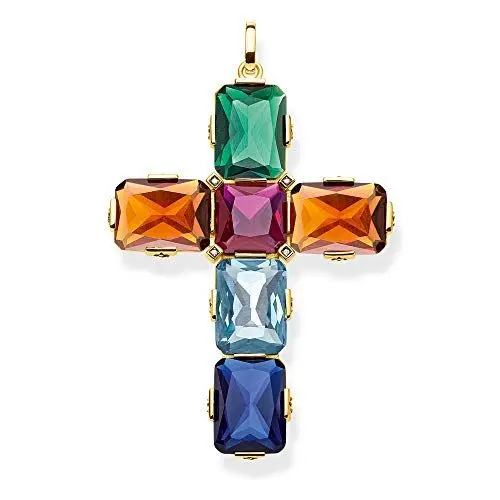 Produktbild: THOMAS SABO Damen Anhänger Kreuz farbige Steine Gold groß 925 Sterlingsilber, 750 Gelbgold Vergoldung PE858-996-7
