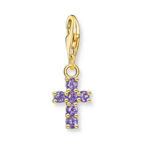 Produktbild: Thomas Sabo Charm-Anhänger Kreuz mit violetten Steinen 18 Karat vergoldetes Silber 2036-414-13