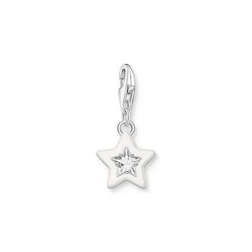 Produktbild: Thomas Sabo Charm-Anhänger Stern mit weiße Steinen und weißer Kaltemaille recycletes 925 Sterlingsilber 2044-041-14