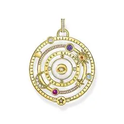 Produktbild: THOMAS SABO Damen Kettenanhänger Halbkugel mit Auge Bunte Steine vergoldet 750 Gelbgold Vergoldung, Kaltemail, 925 Sterlingsilber PE957-565-7