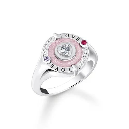 Produktbild: THOMAS SABO Damen Siegelring mit Herz und Steinen Silber 925 Sterlingsilber, Geschwärzt, Kaltemail TR2447-390-9