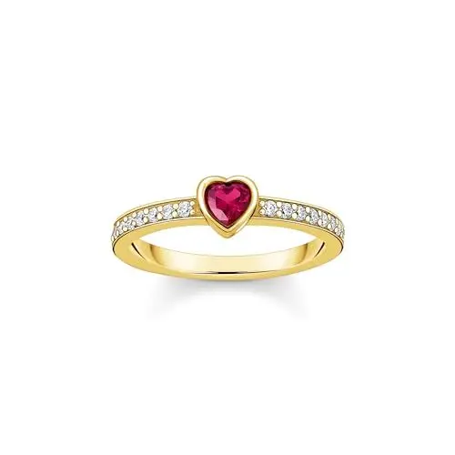 Produktbild: THOMAS SABO Damen Solitärring mit rotem Stein in Herzschliff Silber 925 Sterlingsilber, 750 Gelbgold Vergoldung TR2448-995-10