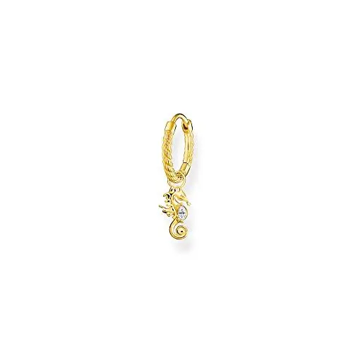 Produktbild: THOMAS SABO Einzel Creole mit Weißem Stein und Seepferdchen aus Sterling-Silber mit 750er Vergoldung, Durchmesser: 1,3cm, CR698-414-14