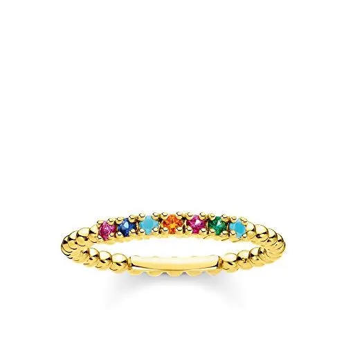 Produktbild: THOMAS SABO Ring Kugeln farbige Steine gold vergoldetes Silber TR2323-488-7-56